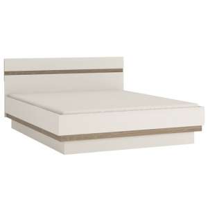 Cheya High Gloss Storage King Size Bed In White And Truffle Oak